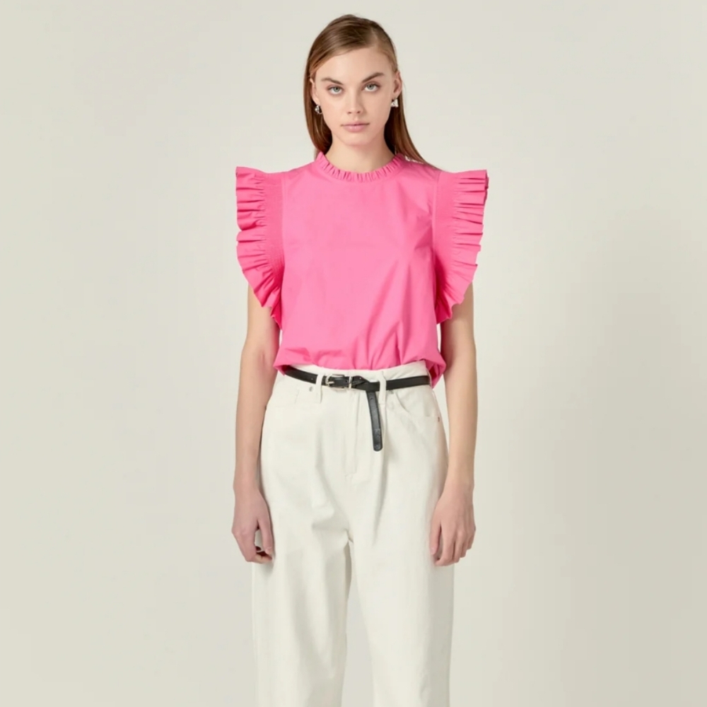 Pink Ruffled Sleeve Top 100% Cotton